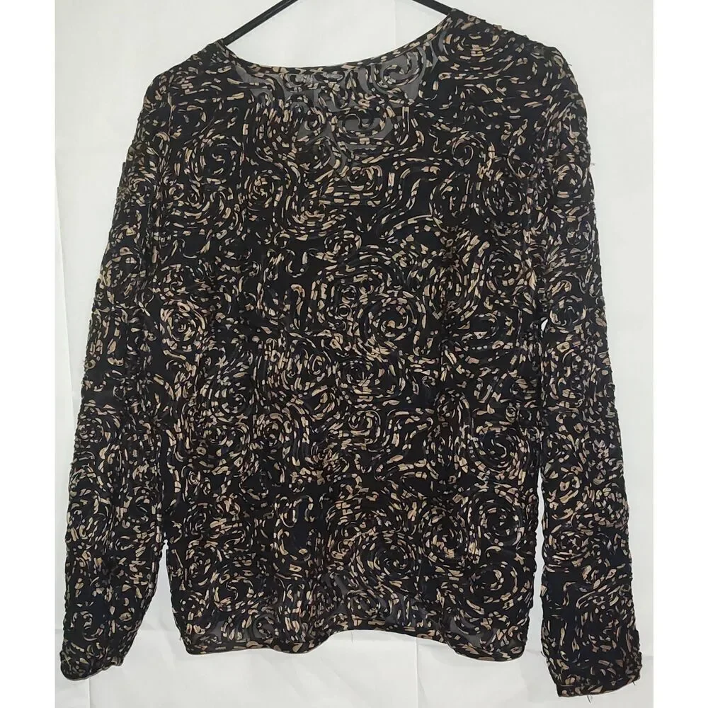Chico's women's open front short cardigan abstract black beige pattern Size 0 Sh
